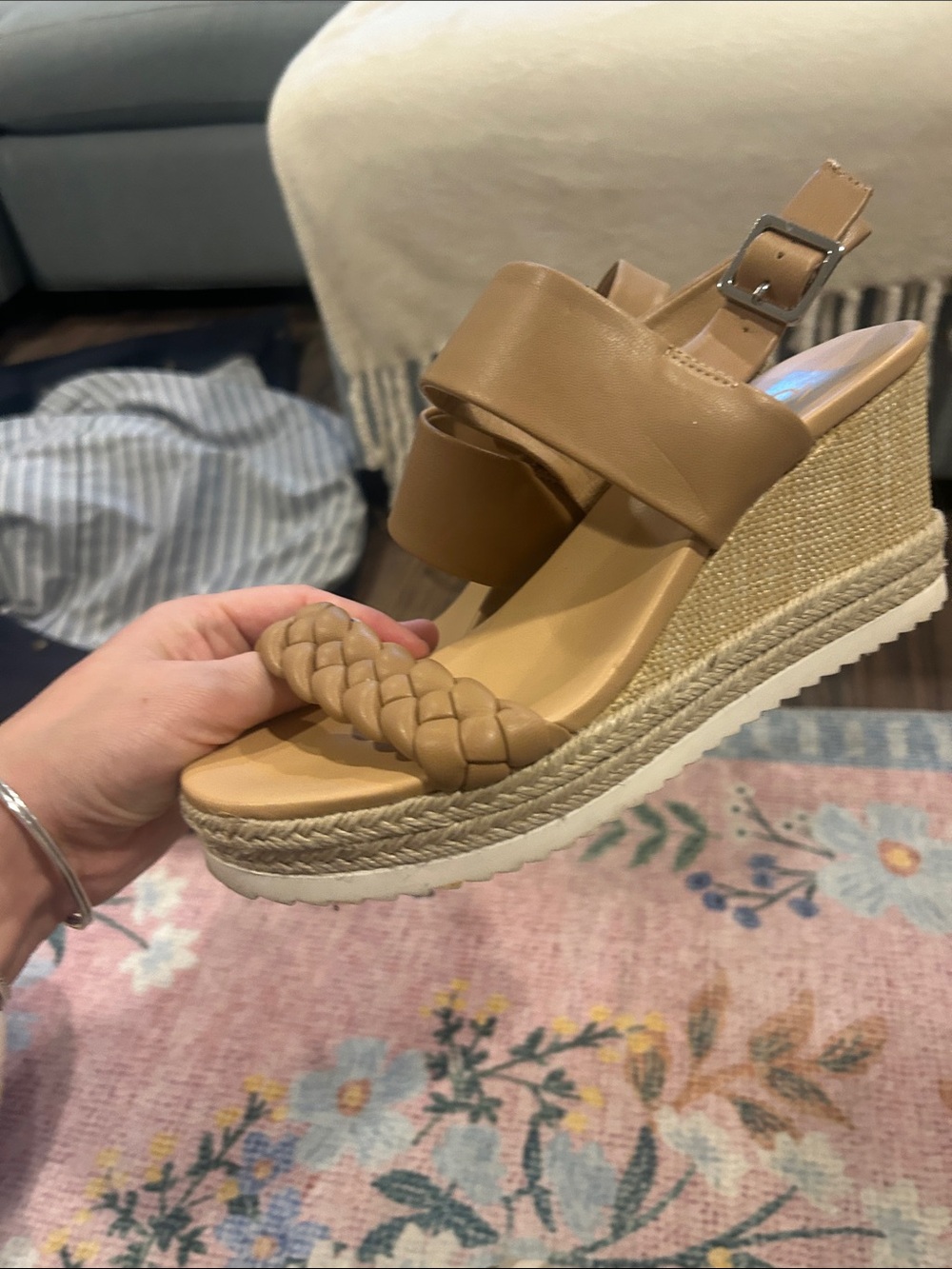 Dolce VIraWomen's Tan Braided Espadrille Wedge Sandals - Comfort Summer Style